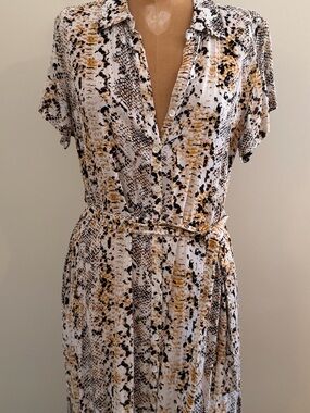 blue island Cream, Mustard and Black Button-Front Maxi Animal Print Coverup